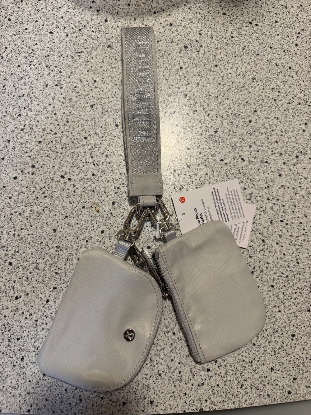 lululemon athletica Silver Gray Double Pouch Wristlet Keychain